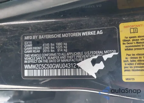 2016 Mini Countryman Cooper S из США, поврежденный, VIN WMWZC5C50GWU04312